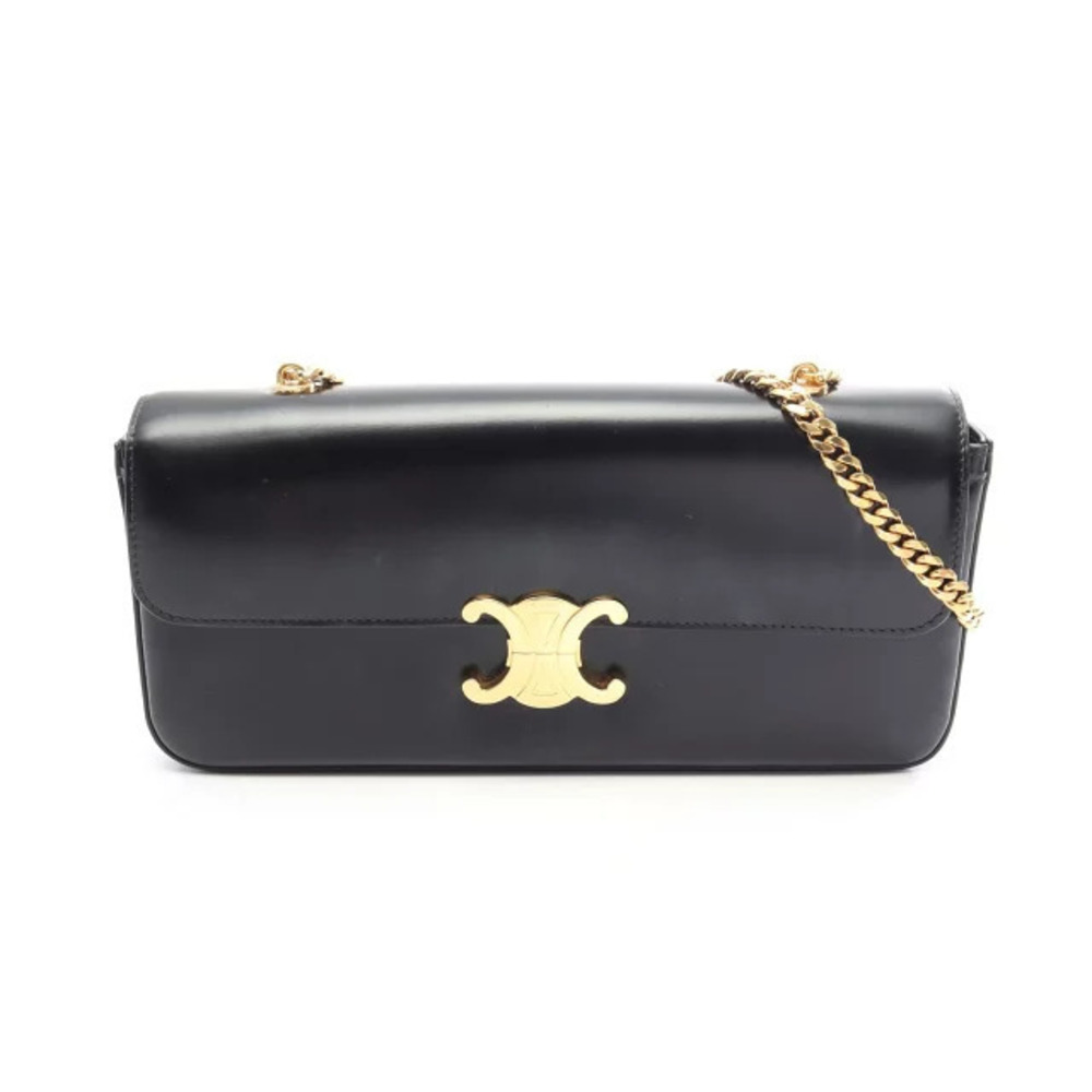 Celine Claude Triomphe Shoulder Bag Leather Black